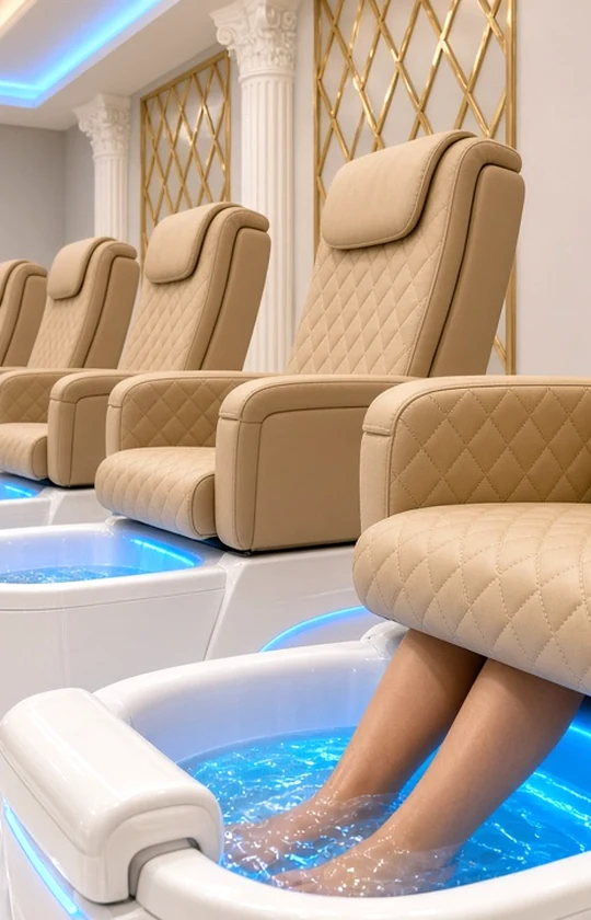 Spa pedicure with French toes in VIP gold-trim foot bath