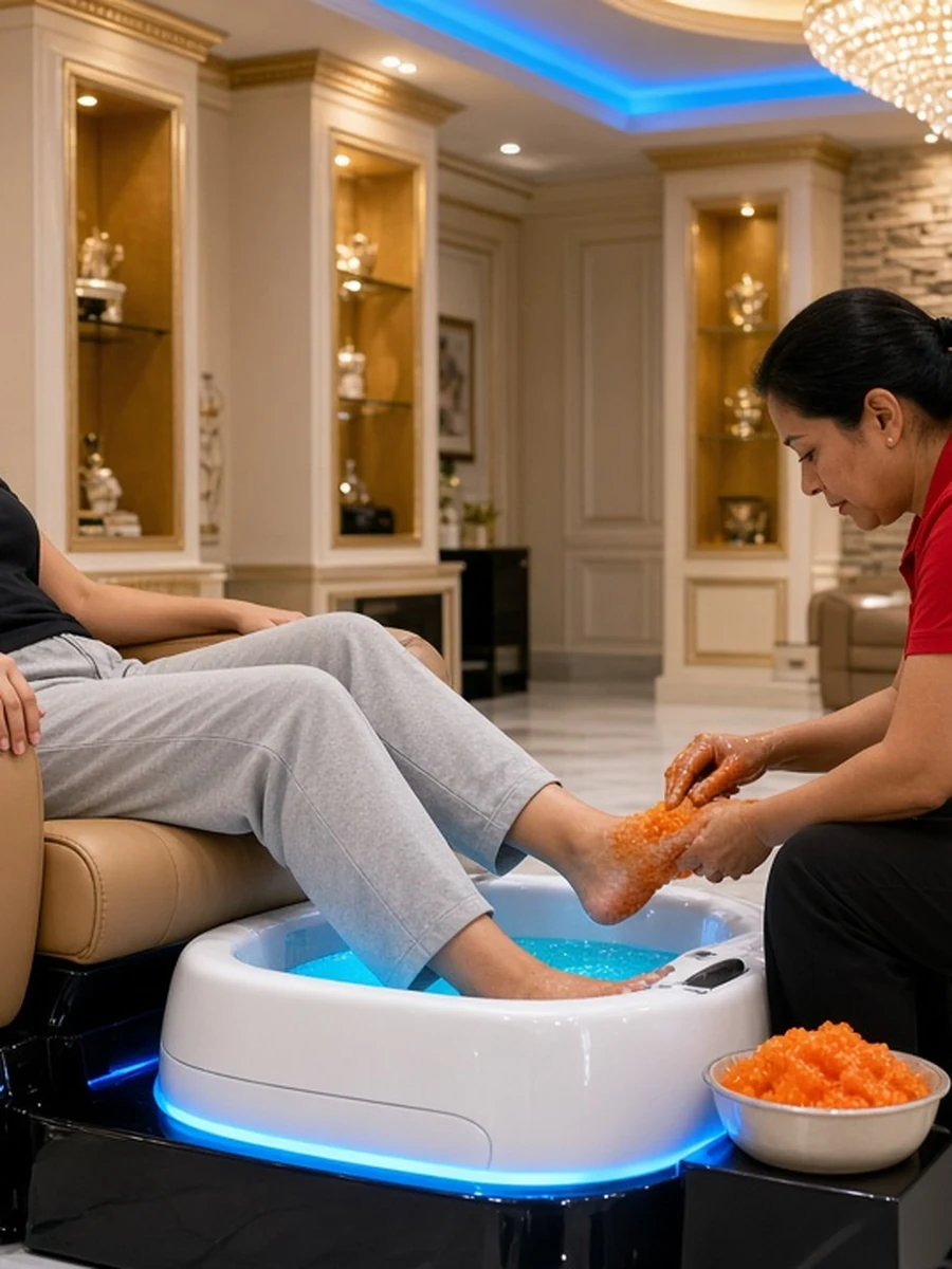 Express Pedicure in VIP spa chair with blue LED foot bath