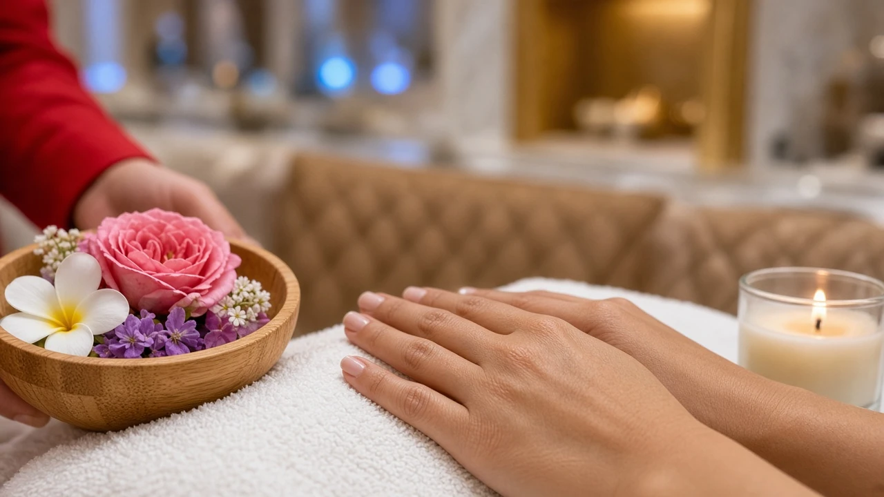 Deluxe step 1 — Bamboo bowl with flowers and aromatherapy