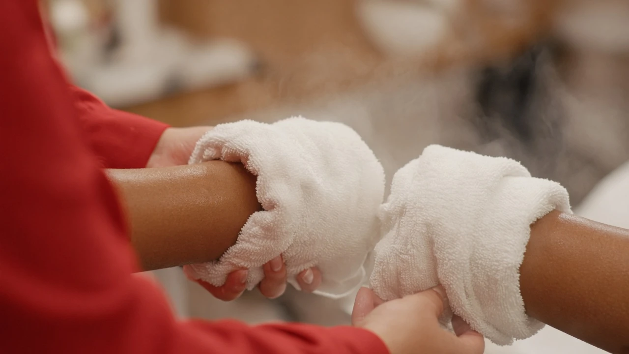 Deluxe step 5 — Hot towel wrapped over the mask
